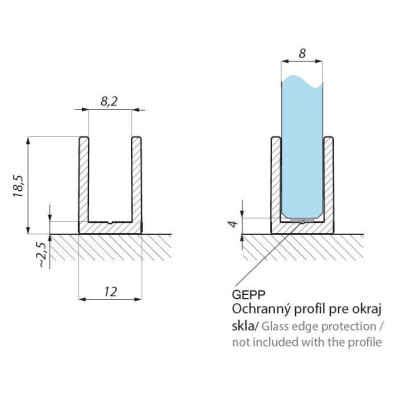 FIXSG08-2300AX - U Profil na sklo