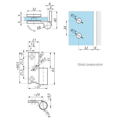 TGHU90RH G24K - Pevný zvedací závěs 90°