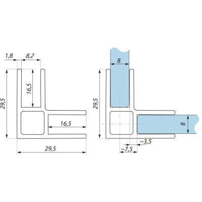 FIXSGL08-3000AX - Spojovací profil "L" sklo-sklo 90°