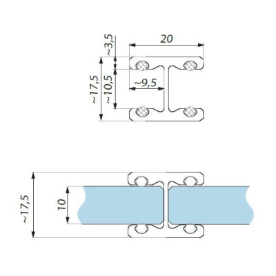 FIXH10-SET3000NABL - Spojovací profil "H" sklo - sklo 180°