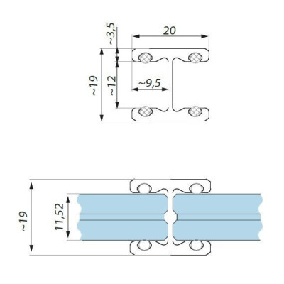 FIXH11-SET3000AX - Spojovací profil "H" sklo - sklo 180°