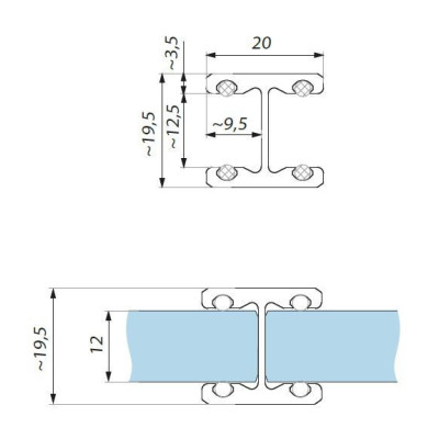 FIXH12-SET3000NABL - Spojovací profil "H" sklo - 180° sklo