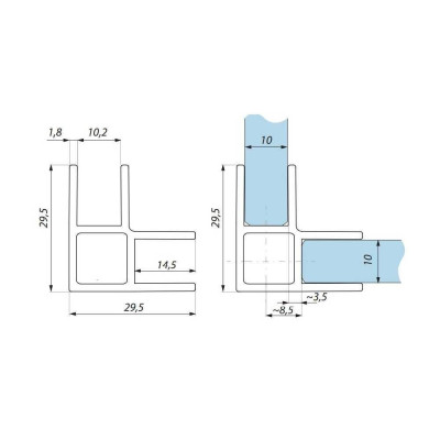 FIXSGL10-2300NABL - Spojovací profil "L" sklo - sklo 90°