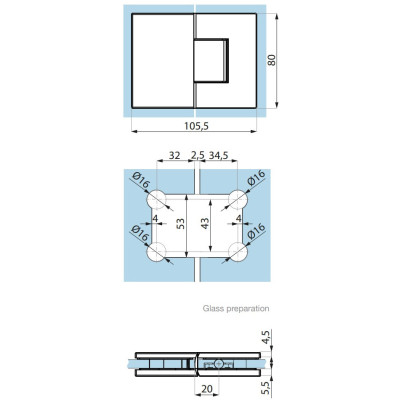 TGAH822PBC - Závěs nastavitelný sklo - sklo 180°