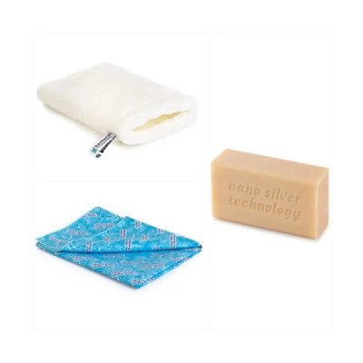 Univerzálna sada Rukavica M + Sunbeam modrá + mydlo sivé Raypath