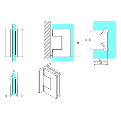 VER-BJ-90T-1 - Záves STENA-SKLO 90°