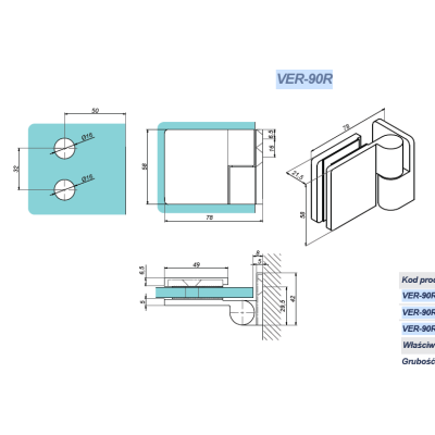 VER-90-R-B - Záves zdvíhaný pravý 90°