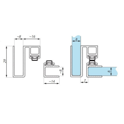 SHMG-SET PBC - Tesniaci set na sprchovacie kúty - hliníkové profily s magnetom montáž na sklo - sklo 90°