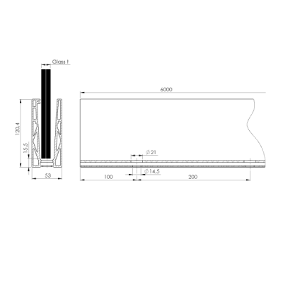 BM0004FDP6000R7016 - U-profil pre sklenené zábradlia RAL 7016